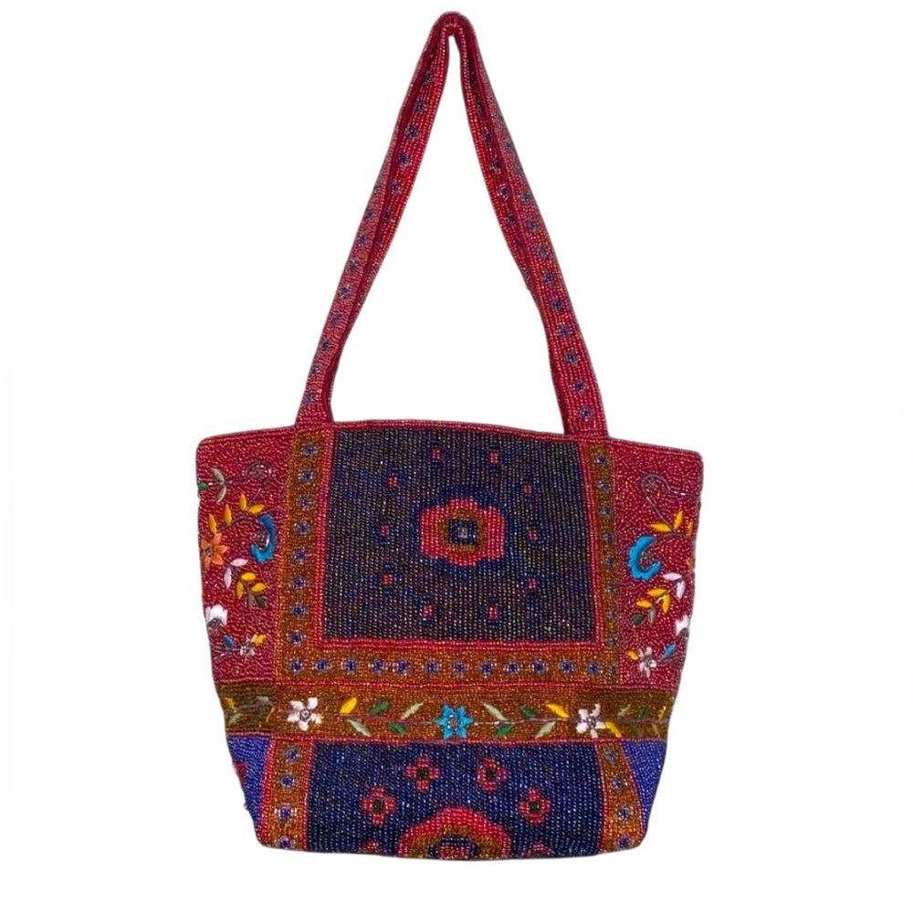 Vintage Ermo Collection Glass Seed Beaded Bag Print Purse Handbag NWT